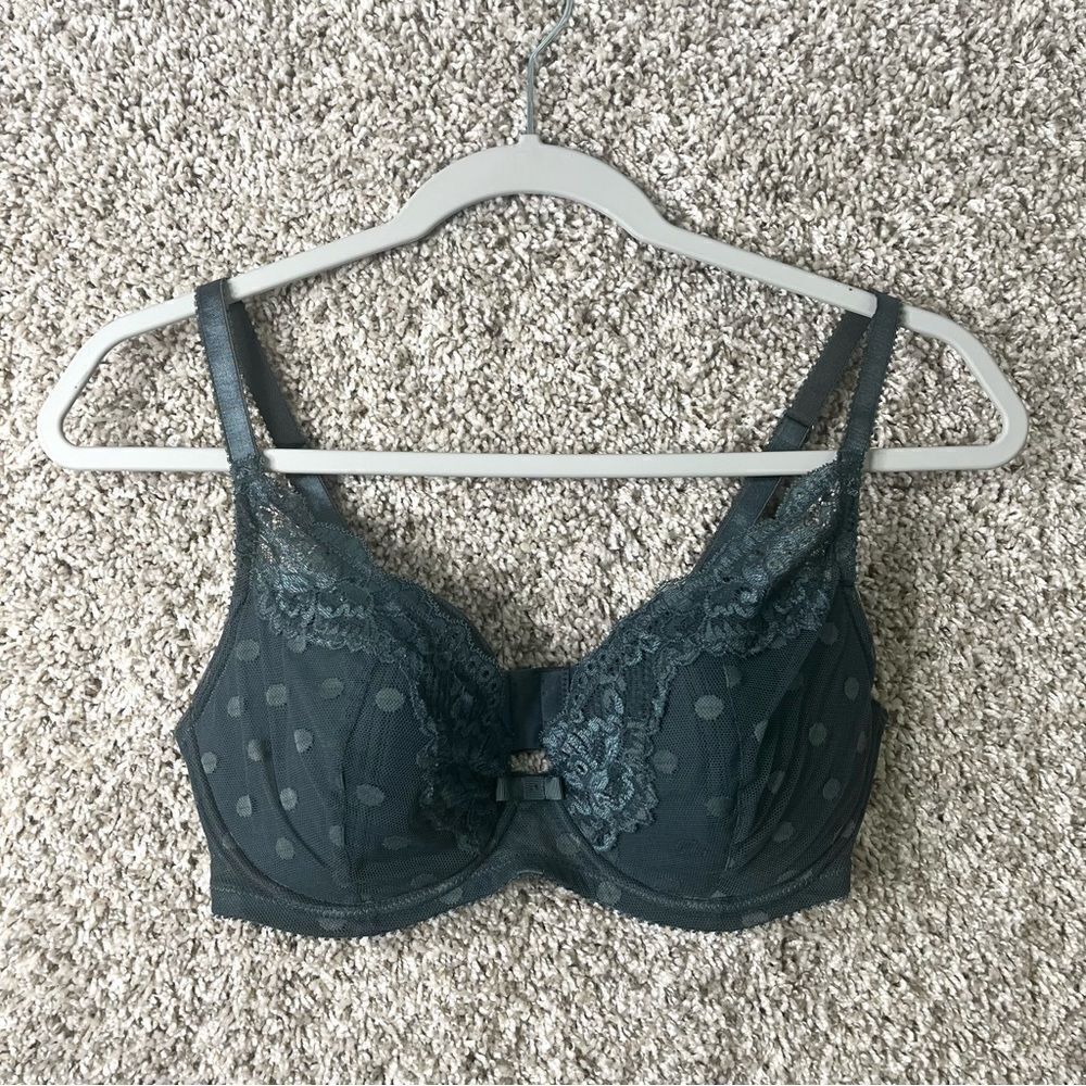 Adore Me Bra Women’s 32DD Amalee Dark Green Floral Lace Underwire Padded Push Up